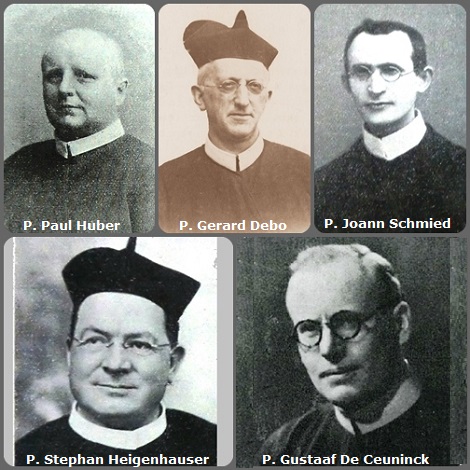 Seconda immagine, 5 Redentoristi: il tedesco P. Paul Huber (1848-1924); il belga P. Gerard Debo (1857-1928); il moravo P. Joann Schmied (1886-1931; il bavarese P. Stephan Heigenhauser (1879-1937), missionario in Brasile e il belga P. Gustaaf De Ceuninck (1902-1975).