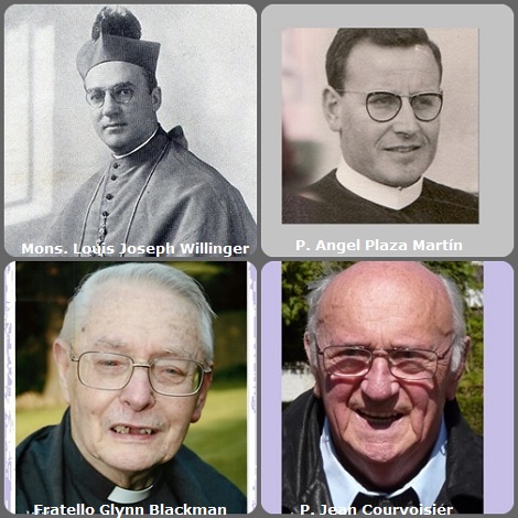 Seconda immagine 4 Redentoristi: l’americano P. Louis Joseph Willinger (1886-1973) Vescovo in Monterey, California, USA; lo spagnolo P. Angel Plaza Martín (1932-2012); l’inglese Fratello Glynn Blackman (1927-2013) e il francese P. Jean Courvoisier (1928-2013).