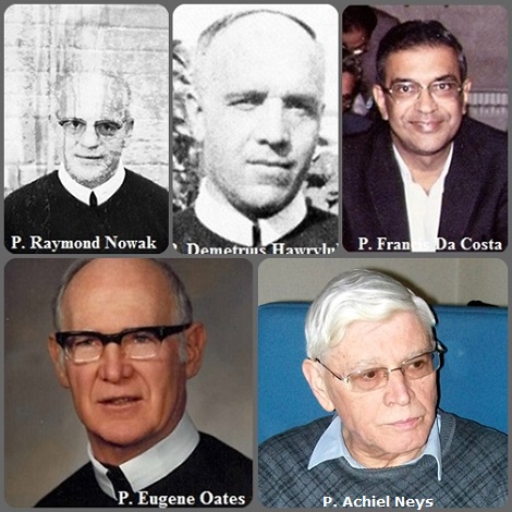 Tra i 33 defunti di oggi 3 settembre, di cui nessuno italiano, l’immagine mostra 5 Redentoristi: gli americani P. Raymond Nowak (1913-1984) e P. Eugene Oates (1915-2012); l’indiano P. Francis Da Costa (1922-2004), che fu consultore generale 1979-1885 e l’ucraino-canadese P. Demetrius Hawryluk (1896-1950) e il belga P. Achiel Neys (1943-2013).