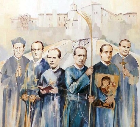 Particolare della tela della Beatificazione dei Martiri Redentoristi di Cuenca, opera di Belén del Pino, licenziata in Belle Arti presso l'Università Complutense di Madrid. 