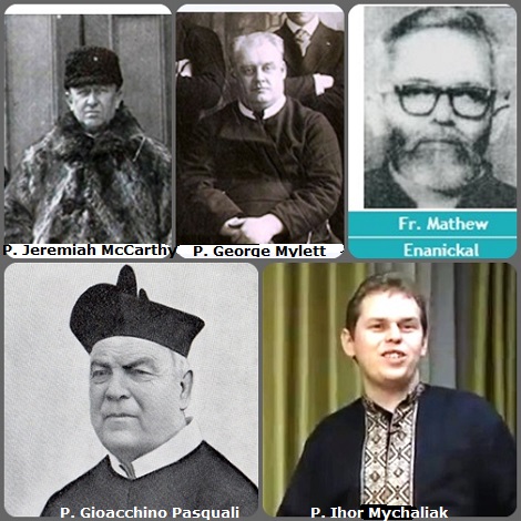 Tra i 26 defunti di oggi 10 dicembre, di cui 2 italiani, l’immagine mostra 5 Redentoristi:l’italiano P. Gioacchino Pasquali (1820-1899); l’irlandese P. Jeremiah McCarthy (1844-1905) trasferito in Canada; il canadese P. George Mylett (1877-1945); l’indiano P. George Enanickal (1937-1991) e l’ucraino P. Ihor Mychaliak (1969-2004) che lavorava in Spagna.