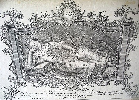 Immagine del corpo di S. Colomba Vergine e martire fatto arrivare a Materdomini nel 1791 dal Rettore D’Agostino. – L’immagine fu stampata a devozione del P. Leopoldo Briscione redentorista.