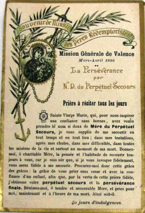 Ricordo della Missione Generale fatta a Valence del 1898. Il P. Paul Honoré, ardente missionario, vi era morto 10 anni prima.