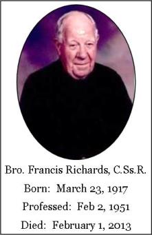 Il redentorista Fratello Francis Richards, C.Ss.R. (1917-2013) della Provincia di Edmonton-Toronto in Canada.