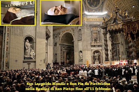 San Leopoldo Mandic e San Pio da Pietrelcina nella Basilica di San Pietro fino all'11 febbraio - Due umili frati, che hanno trascorso la vita a dispensare il perdono e la misericordia di Dio, sono additati come esempio nel Giubileo straordinario della misericordia. Il cardinale Comastri: questi due santi ci indicano la strada verso le Beatitudini.