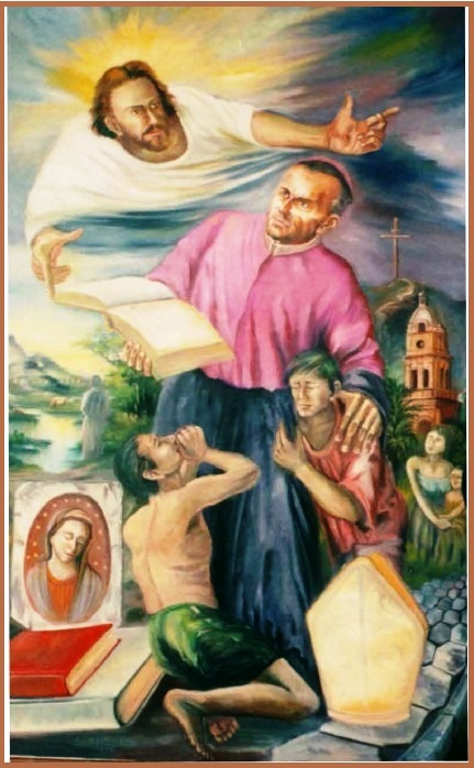 Pittura ad olio di un artista boliviano in occasione del tricentenario di S. Alfonso e della creazione della Provincia della Bolivia. - Tema: "Lo Spirito del Signore mi ha inviato ad evangelizzare i poveri".