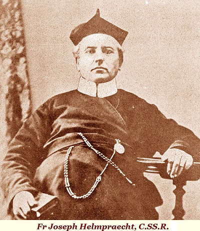 Il redentorista P. Joseph Helmpraecht, 1820-1884, Baviera, Provincia di Baltimora. Figlio di una nobile famiglia in Baviera. Prima di concludere i suoi srudi teologici chiese ai Redentoristi di assere accolto in vista nelle missioni in America, dove arrivò nel 1843. u Provinciale per 4 mandati, 12 anni di ufficio con innumerevoli prove e sofferenze, Morì nell’ottava della Immacolata 1884 a 64 anni.